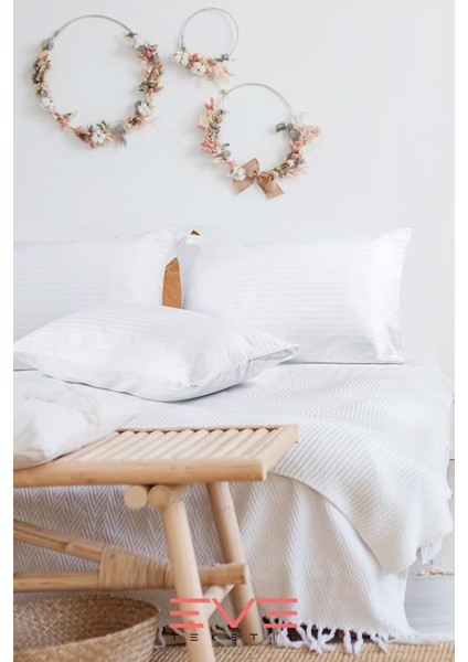 4 Adet Çizgili Pamuk Saten Antibakteriyel Fermuarlı Yıkanabilir Otel Lüks Yastık Kılıfı 50x70cm