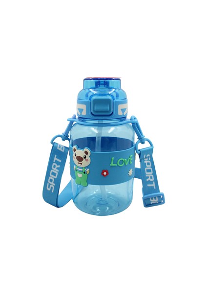 Noki 800 ml Petg Pipetli Kapak Ayıcık Silikon Kemerli Askılı Matara Mor T-0118-100