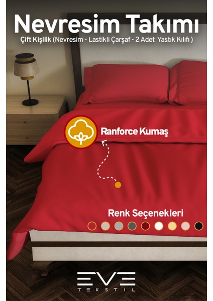 Ranforce Çarşaflı Yastık Ve Yorgan Kılıflı Çift Kişilik Nevresim Takımı 200x220 Cm