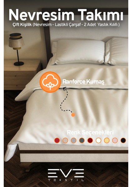 Ranforce Çarşaflı Yastık Ve Yorgan Kılıflı Çift Kişilik Nevresim Takımı 200x220 Cm
