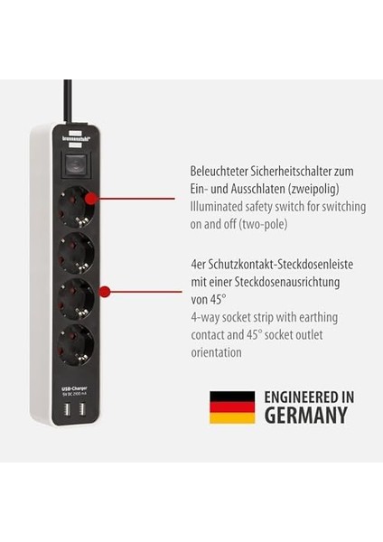 Ecolor Çoklu Priz, 4'lü USB Şarj Soketli (2 x USB Şarj Cihazı, Şalter ve 1,5 M Kablo) Beyaz/siyah modelleri