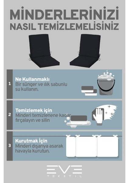 Bahçe - Salon - Balkon Arkalıklı Fermuarlı Bağlanabilir Yıkanabilir Sandalye Minderi 6 Adet