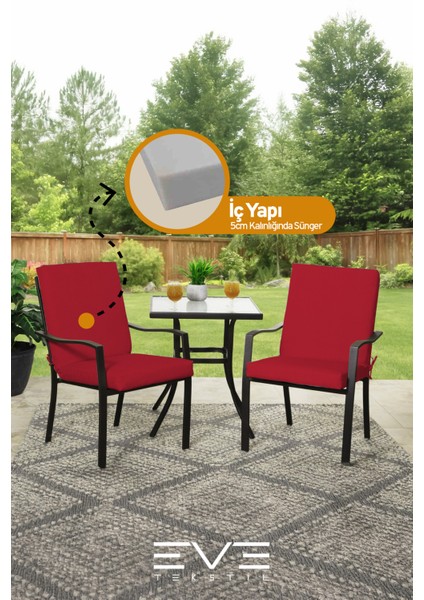 Bahçe - Salon - Balkon Arkalıklı Fermuarlı Bağlanabilir Yıkanabilir Sandalye Minderi 2 Adet