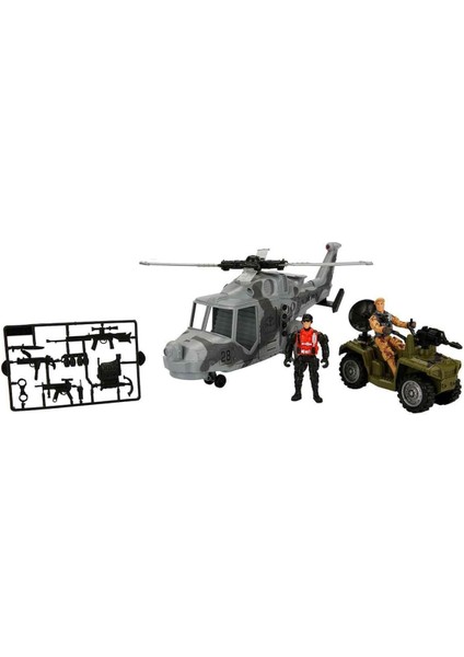 7076 Sun-Jdn-Hro-Asker Set 1ARAÇ 1helikopter 2figür 12 Parça Sesli Işıklı -