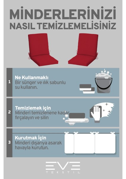 Bahçe - Salon - Balkon Arkalıklı Fermuarlı Bağlanabilir Yıkanabilir Sandalye Minderi 4 Adet