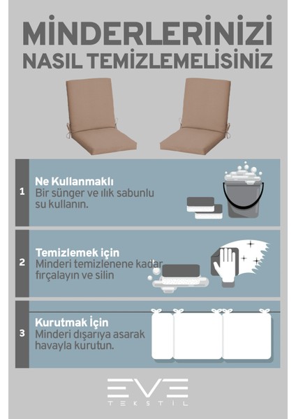 Bahçe - Salon - Balkon Arkalıklı Fermuarlı Bağlanabilir Yıkanabilir Sandalye Minderi 4 Adet