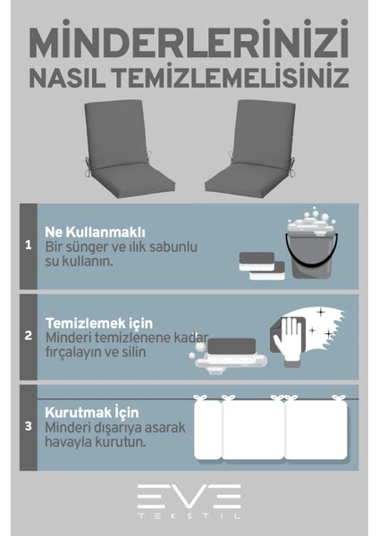Bahçe - Salon - Balkon Arkalıklı Fermuarlı Bağlanabilir Yıkanabilir Sandalye Minderi 4 Adet