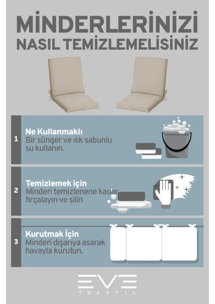 Bahçe - Salon - Balkon Arkalıklı Fermuarlı Bağlanabilir Yıkanabilir Sandalye Minderi 6 Adet