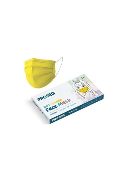 Proseg Kids 3 Katlı Telli Çocuk Maskesi 10'lu Sarı