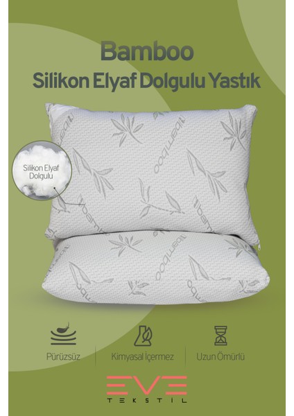8 Adet Bamboo Gri Serisi Kılıflı Fermuarlı Yıkanabilir Antialerjik Silikon Elyaf Yastık 50 x 70 cm 800 gr