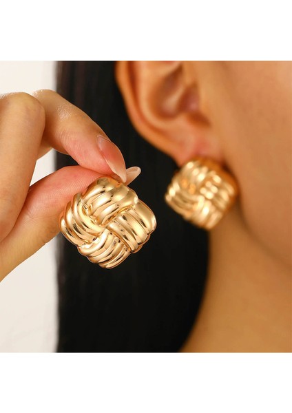 Vintage Kare Örgü Paslanmaz Çelik Altın Küpe fiyatları