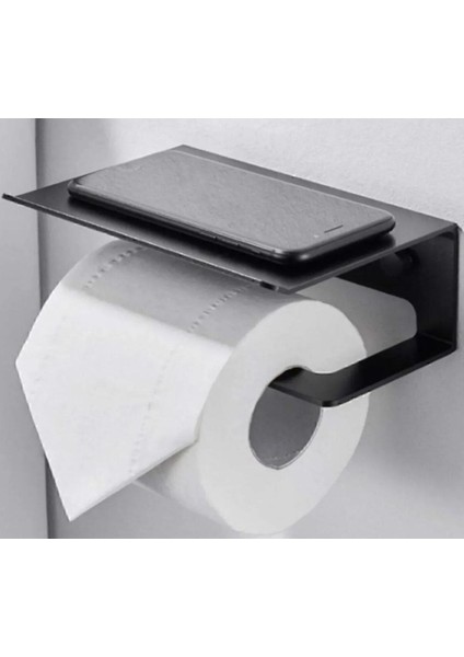 Raflı Tuvalet Kağıtlığı Tutacağı Askısı Mat Siyah Metal Tuvalet Kağıtlık Dayanıklı Metal Tutacak