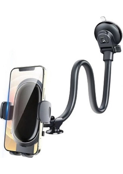 Metal Uzun Kolçaklı 360 Derece Dönebilen Düz Zeminlere Uyumlu Vakumlu Destekli Telefon Tutucu