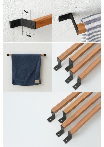 Ahşap Havluluk, Çubuk El Havlusu, Ahşap El Havlu Askısı,metal Aksesuarlı Duvar Askılığı
