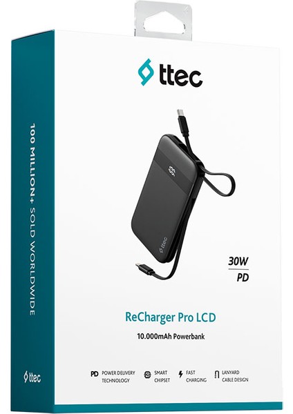 Recharger Pro LCD 10.000MAH Pd 30W Lightning ve Usb-C Dahili Kablolu Taşınabilir Hızlı Şarj Aleti/Powerbank 2BB225