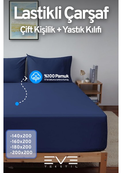 Pamuklu Çift Kişilik Rainforce Kumaş Lastikli Çarşaf ve Yastık Kılıfı Set