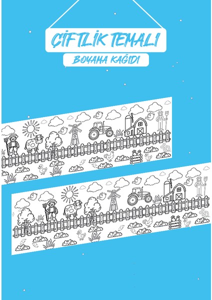 Çiftlik Yaşamı Temalı Dev 2 Metre Boyama Kağıdı Tatil Aktivite Rulosu