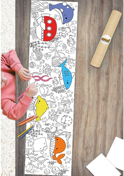 2.5 Metre Dev Deniz Temalı Boyama Kağıdı Çoklu Etkinlik - Bebek ve Çocuk Için Eğitici Boyama Kağıdı