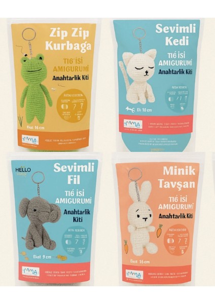Mini Amigurumi Anahtarlık Kit 4 Model Bir Arada