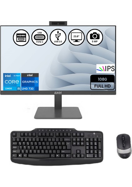 AX24H3 Intel I5 13400 16GB-512GBSSD 23.8" Freedos Aıo Masaüstü Bilgisayar
