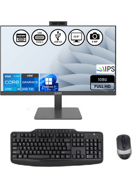 AX24H7W İntel i7 12700 16GB-512GBSSD 23.8" Win11Pro AIO Masaüstü Bilgisayar