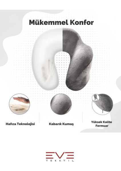 Ortopedik Boyun Yastığı Visco Boyun Destekli Seyahat Yastığı Hipoalerjik Gri - Siyah