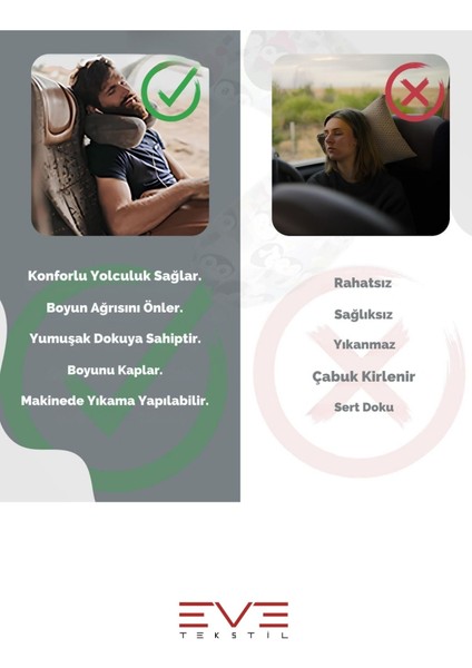 Ortopedik Boyun Yastığı Visco Boyun Destekli Seyahat Yastığı Hipoalerjik Gri - Siyah