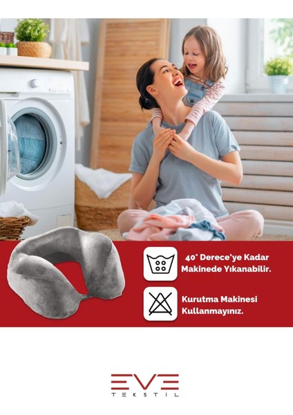 Ortopedik Boyun Yastığı Visco Boyun Destekli Seyahat Yastığı Hipoalerjik Gri - Siyah
