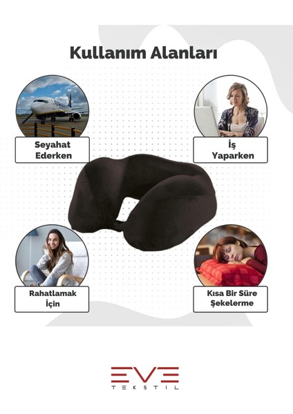 Ortopedik Boyun Yastığı Visco Boyun Destekli Seyahat Yastığı Hipoalerjik Gri - Siyah