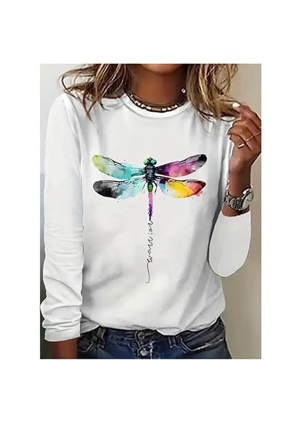 Kadın Uzun Kollu Bisiklet Yaka Baskılı Viskon Bluz