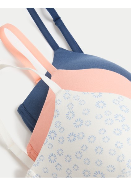 3'lü Balensiz Pamuklu T-Shirt Sütyeni Seti