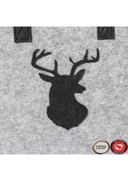 Geyik Figürlü Büyük Kapasiteli Şık Gri Keçe Çanta. modelleri