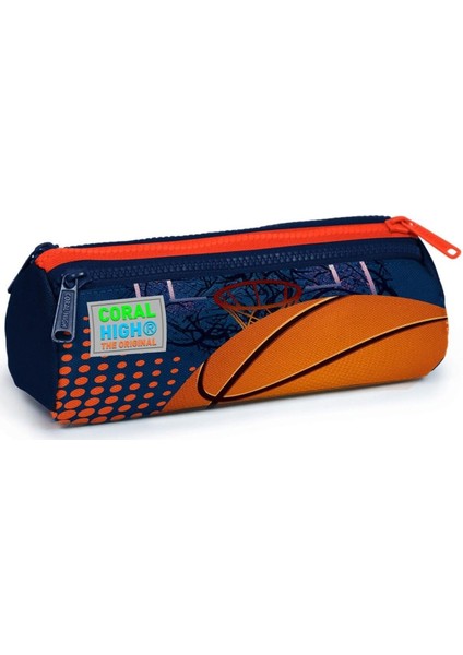 High Turuncu Lacivert Basketbol Üç Bölmeli Kalem Çantası - Erkek Çocuk