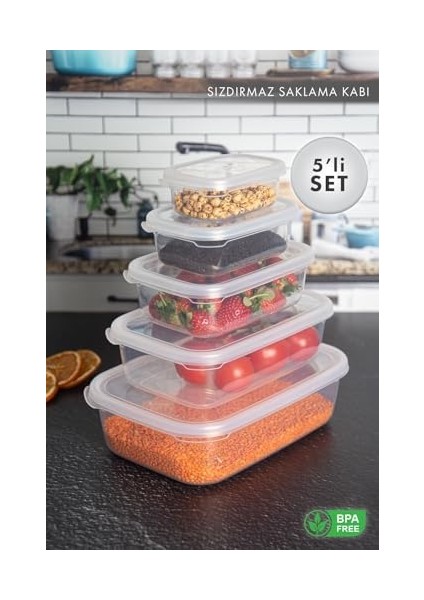 Home Nare Dikdörtgen Sızdırmaz Saklama Kapları Şeffaf (5'lı Set) fiyatları