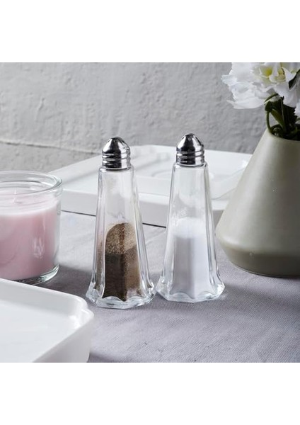 15332 2'li Cam Gövdeli Metal Krom Kapaklı Tuzluk Biberlik - Baharatlık Karabiberlik Seti - 50 ml fiyatları