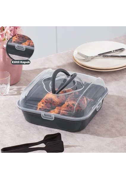 1096 Antrasit Pasta Kek Börek Kabı - Taşıma Çantası - Kilitli Fanus fiyatları