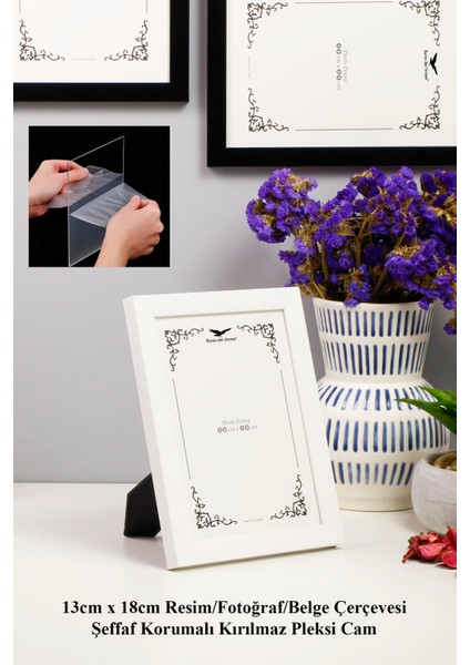 Ermitaj 13CM x 18CM Resim Fotoğraf Belge Poster Evrak Çerçevesi Korumalı Kırılmaz Pleksi Cam
