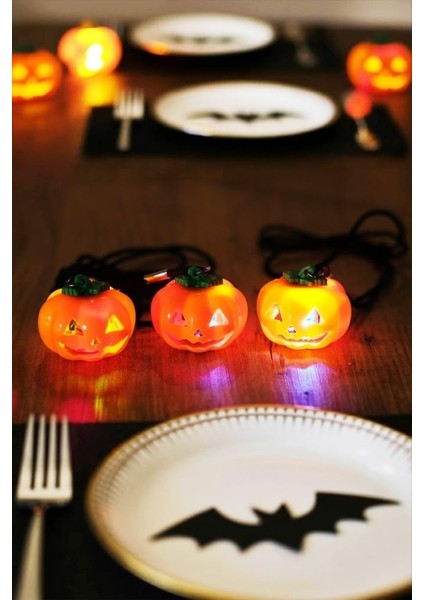 Cadılar Bayramı Halloween Pilli Balkabağı Kolye 3 Lü