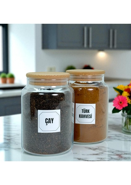 2'li Ahşap Vakum Kapaklı Cam Türk Kahvesi Çay Saklama Kavanozu Seti 800 ml Etiket Hediyeli fırsatları