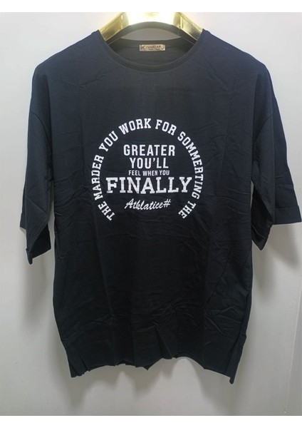 Önü Baskılı Oversize Kadın T-Shirt Bisiklet Yaka