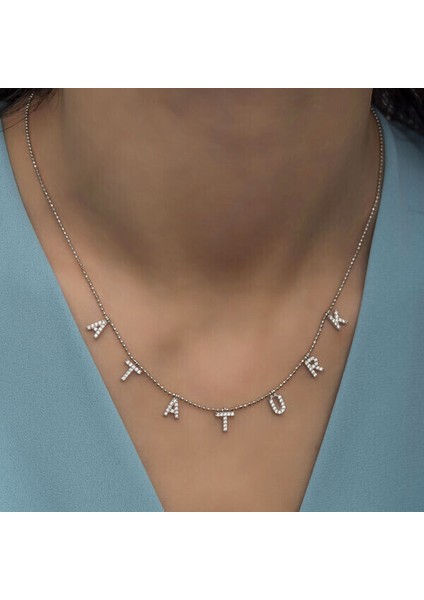 Atatürk Yazılı 925 Ayar Gümüş Kadın Kolye