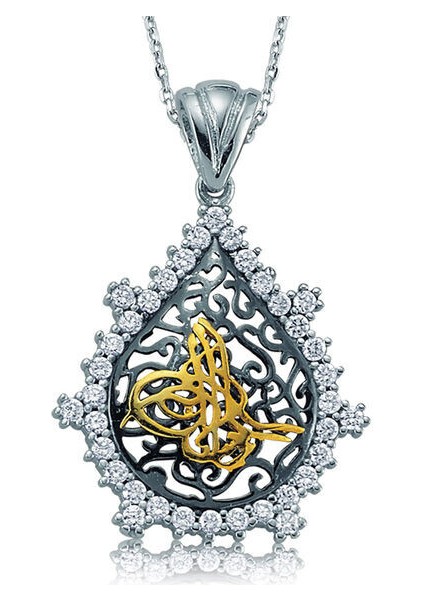 Damla Çerçeveli Tuğra 925 Ayar Gümüş Kadın Kolye