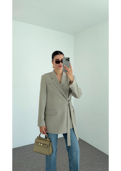 Yandan Bağlamalı Taupe Blazer