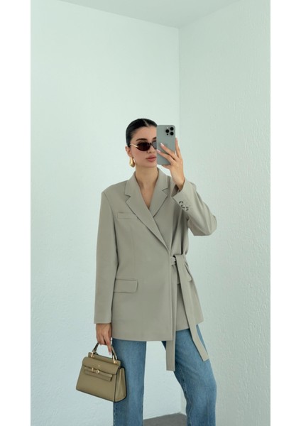 Yandan Bağlamalı Taupe Blazer modelleri