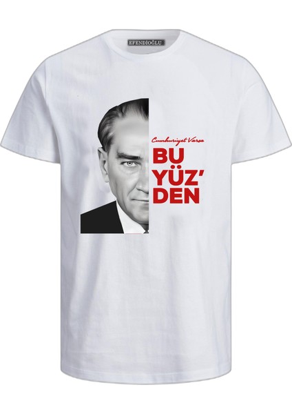 Cumhuriyet Varsa Bu Yüz'den Atatürk ve 29 Ekim Baskılı Çocuk T-Shirt