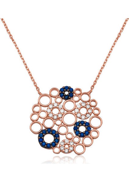 Mozaik Yuvarlak Zirkon Taş 925 Ayar Gümüş Kadın Kolye