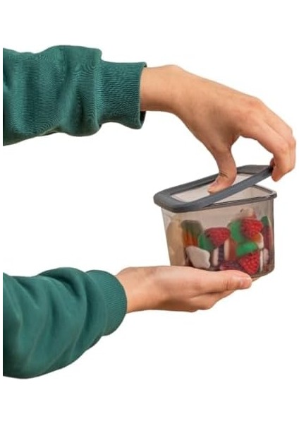 12'li 3 Boy Set Sızdırmaz Kapaklı Kare Erzak Saklama Kabı 650ML - 1300ML - 1900ML Kare Erzak Saklama Kabı Antrasit modelleri