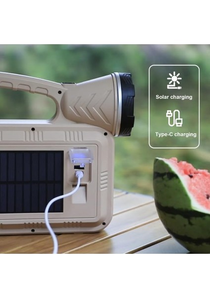 Solar Güneş Enerjili Şarjlı LED El Feneri - 3W Ön Led, 2 Yan Cob, 16 Arka Smd, 1000 Lümen, 2400 Mah Powerbank, Type-C ve Solar Şarjlı Çok Modlu Işık modelleri