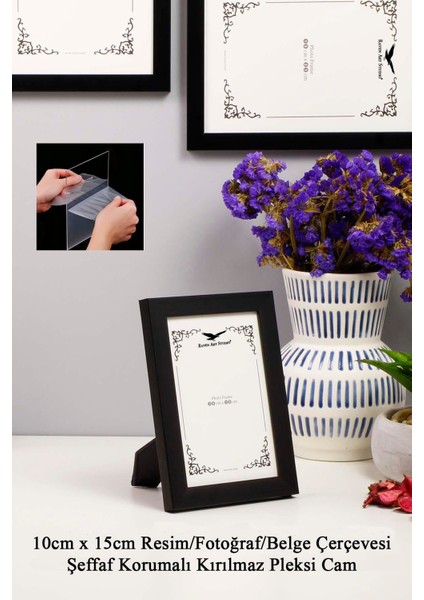 Ermitaj 10CM x 15CM Resim Fotoğraf Belge Poster Evrak Çerçevesi Korumalı Kırılmaz Pleksi Cam