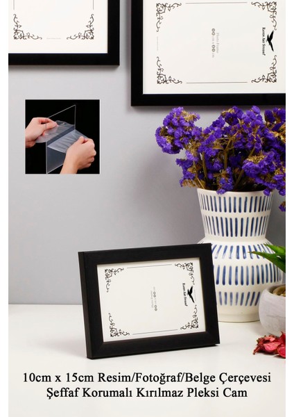Ermitaj 10CM x 15CM Resim Fotoğraf Belge Poster Evrak Çerçevesi Korumalı Kırılmaz Pleksi Cam modelleri